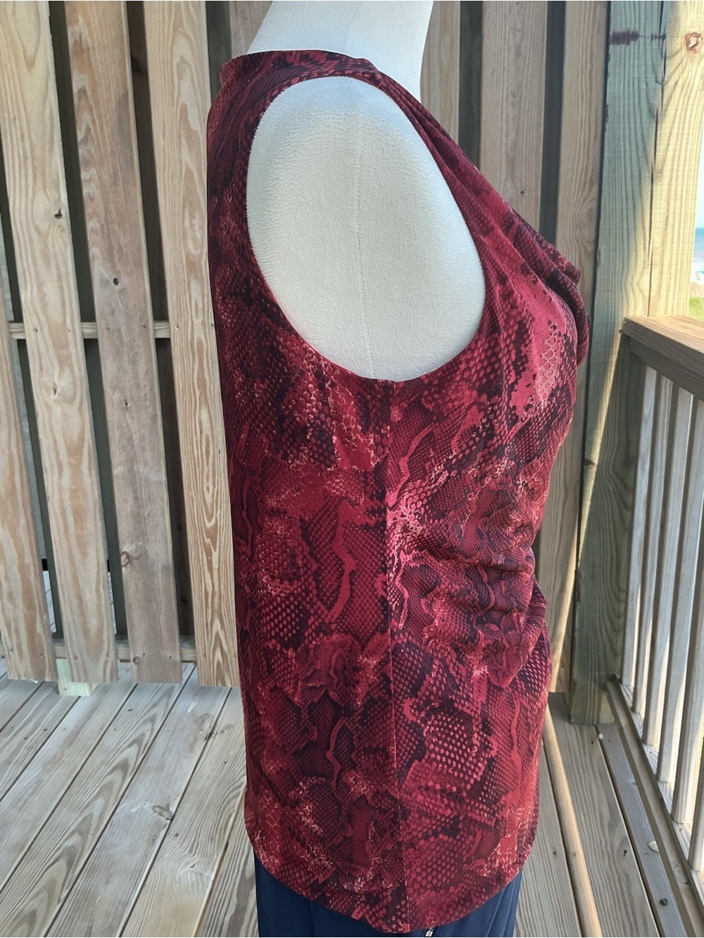 White House Black Market Burgundy Snake-Print Cowl Neck Tank - Picture 6 of 15